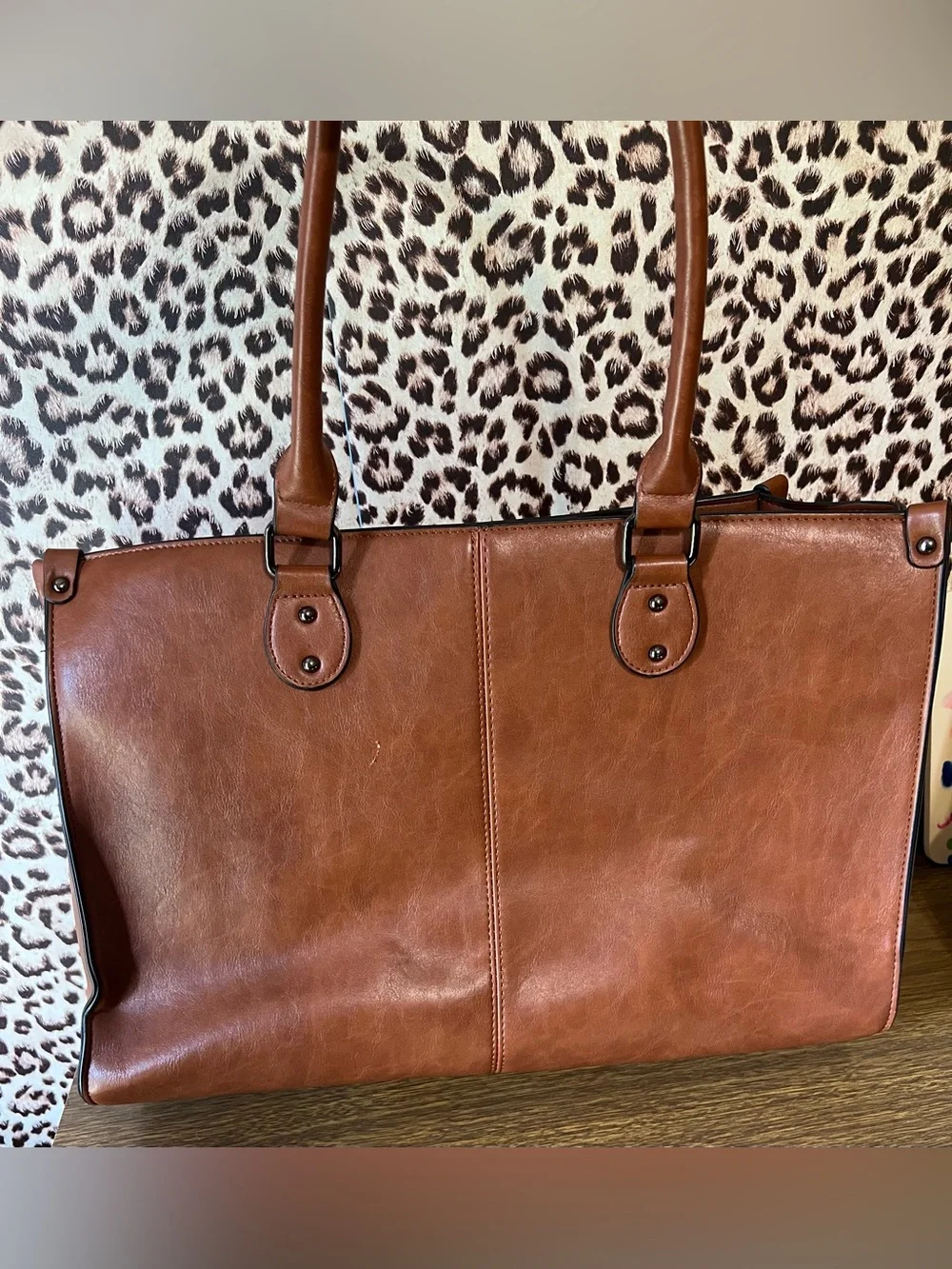 Lovevook Laptop Tote Bag Brown Vegan Leather Work Crossbody/Satchel.